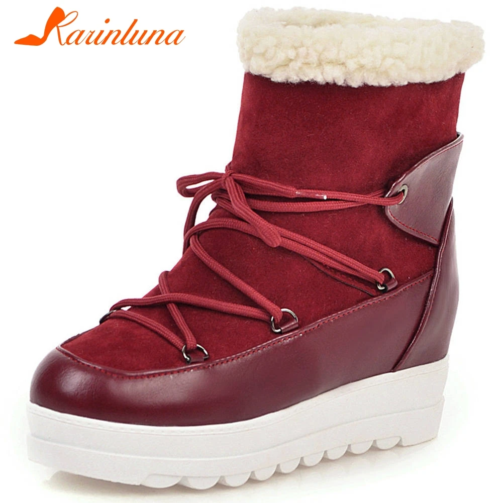 

Karinluna New Design Dropship 2020 Large Size 43 Platform Ankle Boots Woman Shoes Slip On Add Fur Snow Boots Women Shoes