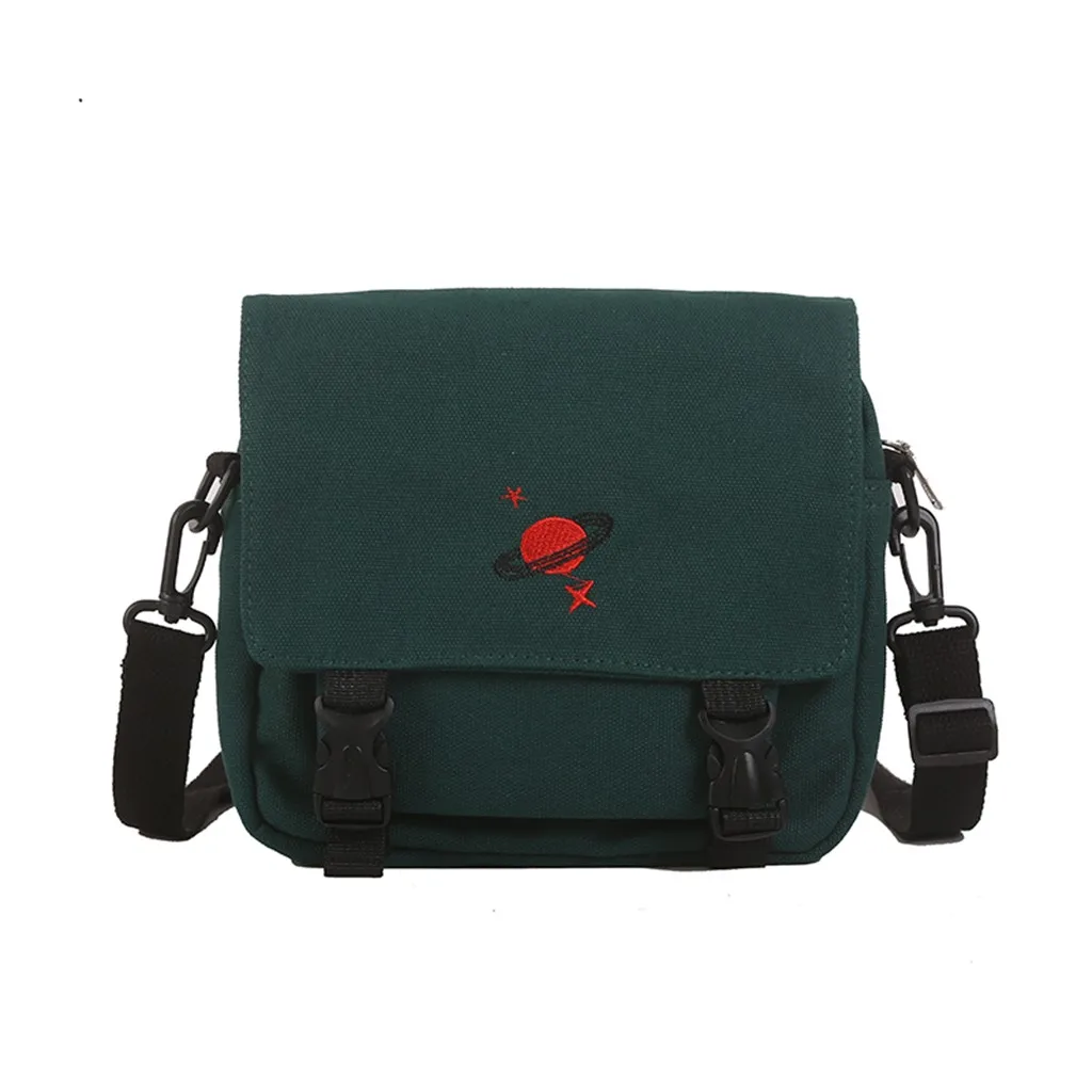 New Women's Messenger Bag Embroidered Planet Canvas Handbag Buckle Creative Cartoon Shoulder Bag Mobile Phone Coin Purse