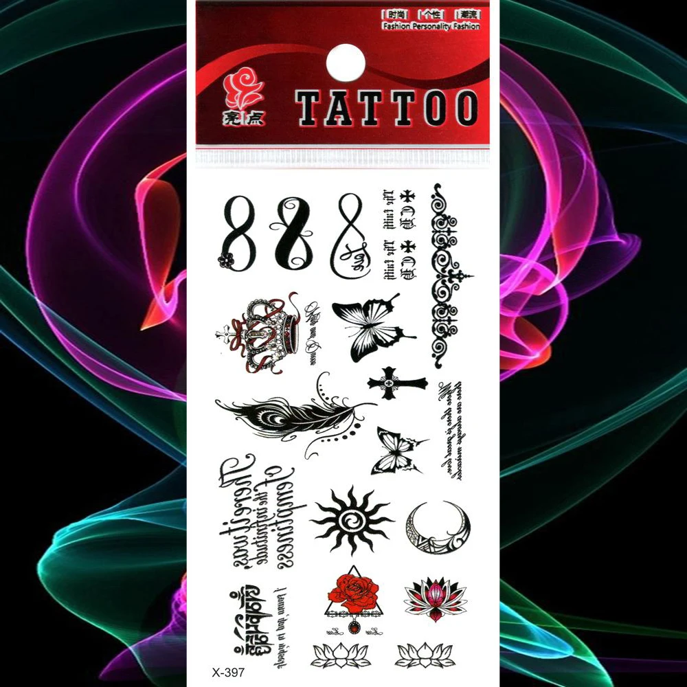 Infinity Butterfly Feather Waterproof Tattoo Sticker Crown Flower Temporary Tatoo Body Art Arm Girl Men Fake Tattoos Flash Tatto | Красота и