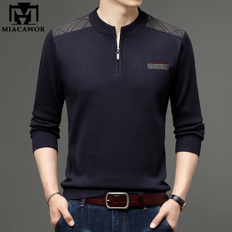 

New Winter Sweater Men High Quality Patchwork Pullover Wool Warm Knitted Zipper Jumper Full Sleeve Casual Men Clothing Y420