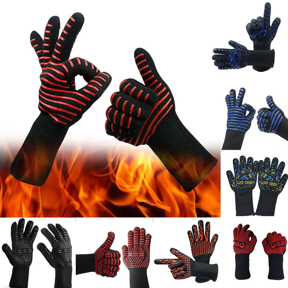 Женские Мужские перчатки для горячего барбекю, гриль кулинарные рукавицы Высокая термостойкость печь сварочные перчатки для защиты запястья guantes luva