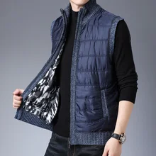 Осень и зима Мужская Мода Дизайн Повседневная Толстая теплая куртка без рукавов сплошной цвет молодежная одежда