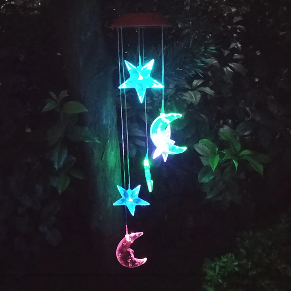 Outdoor Yard Garden Decoration Luminous Butterfly Dragonfly Moon And Star Sun Snowflake Hanging Decorative Lamp For Garden