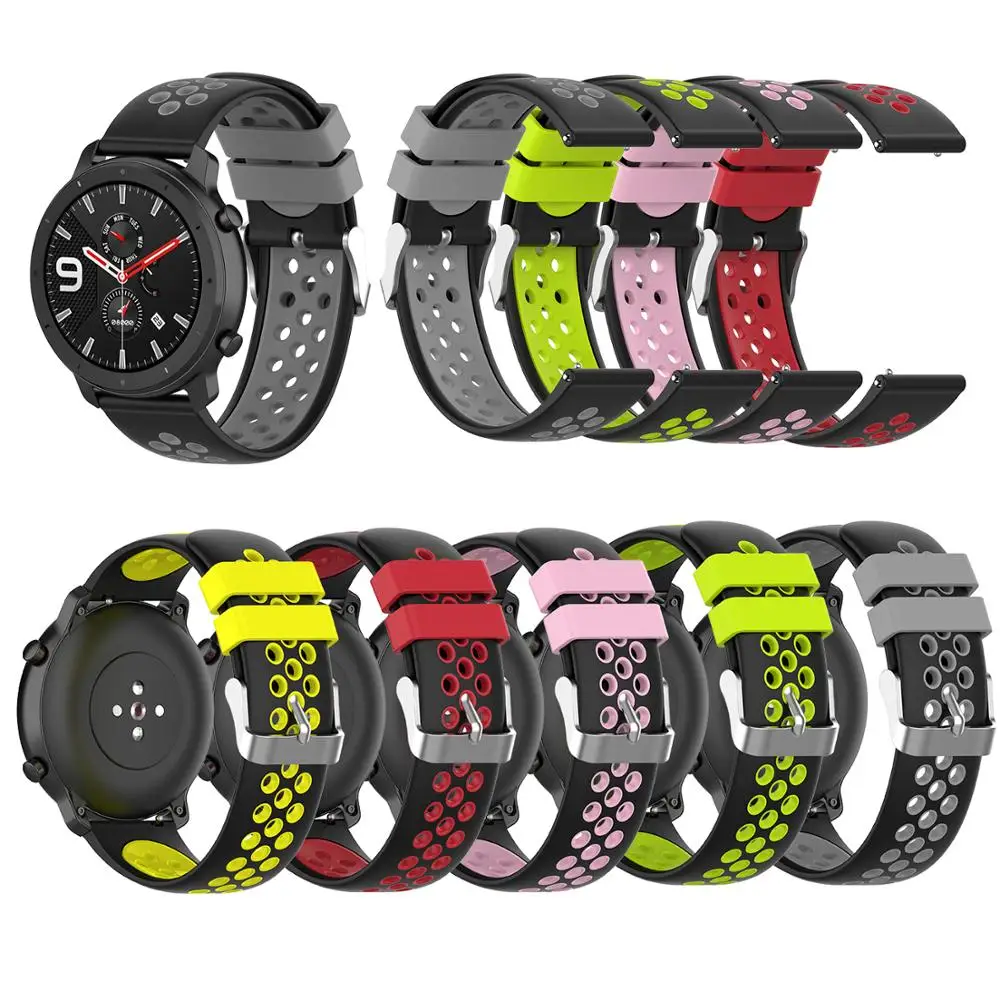 

Double Color Sport Silicone Strap For Xiaomi Huami Amazfit Gtr 47mm 42MM band For Amazfit Gtr WatchBand With Metal Buckle