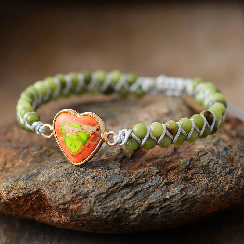 Unique Natural Stone Heart Charm Bracelets String Braided Macrame Bracelets Classic Friendship Wrap Bracelet Femme Women Jewelry