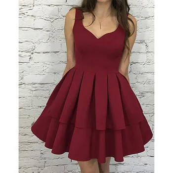 

Tiered Ruffles Burgundy Satin Short Prom Dresses 2020 Modest Formal Party Gowns Grade Homecoming Dress
