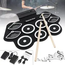 Электронный скрученный силиконовый барабан, Электрический барабанный комплект с 9 прокладками, с ручками и педалями для поддержки