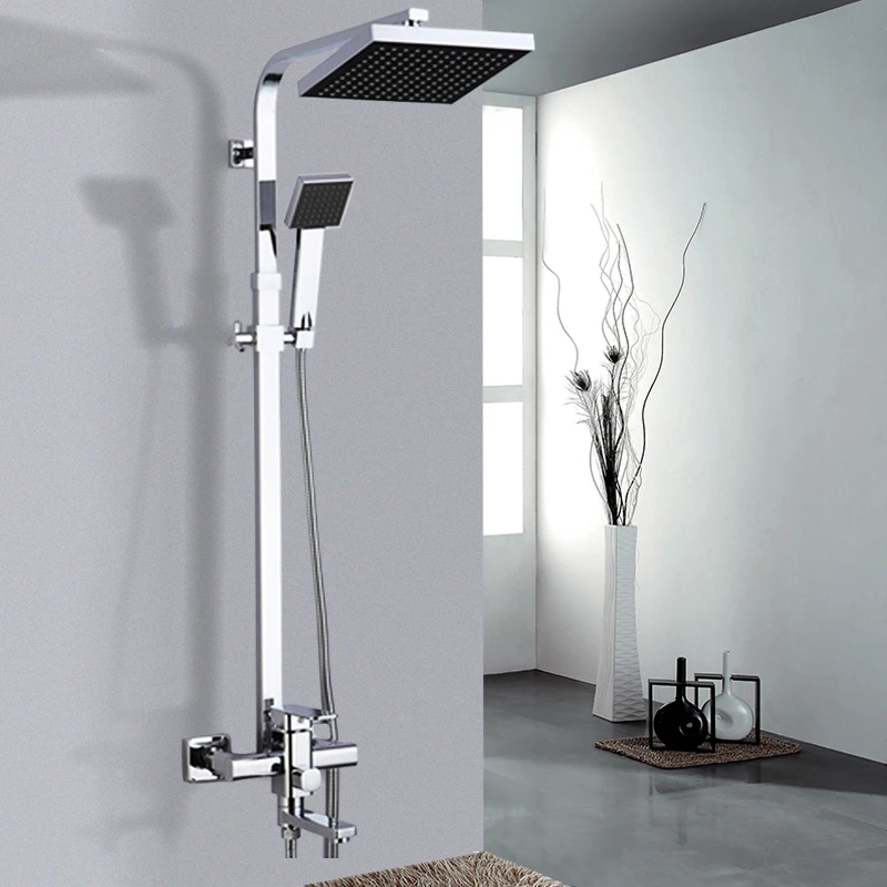 

Best Quality Chrome/Black Bath Shower Mixer Faucet Rotate Tub Spout Wall Mount 8" Rainfall Shower Head With Handshower