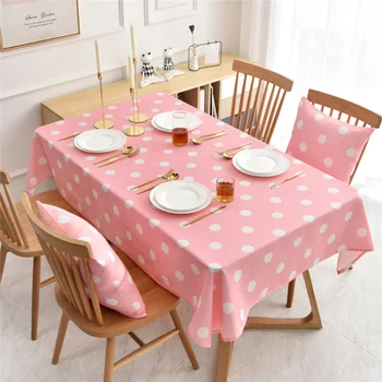

Nordic simple modern table cloth fabric cotton and linen pink green polka dot patterns waterproof kitchen table cloth decor #30