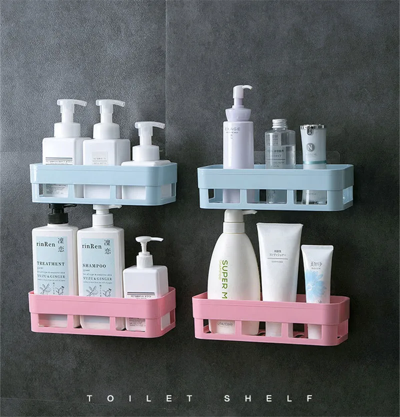 

Bathroom Shelf No Drill Traceless Wall-mounted Shelf Rack Holder Adhesive Storage Box Bathroom Kitchen Accessory