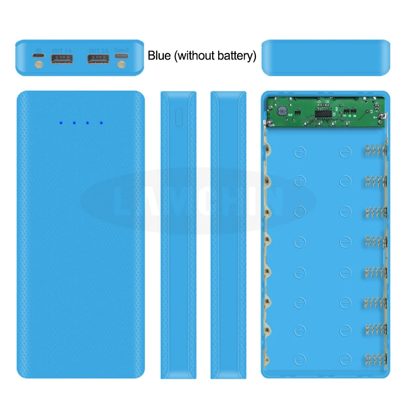 Blue no digital 8*18650 Двойной USB внешний аккумулятор корпус батареи 5 В/2 а 10 Вт Быстрая зарядка DIY чехол для зарядного устройства для IPhone samsung с посылка - Цвет: Blue no digital