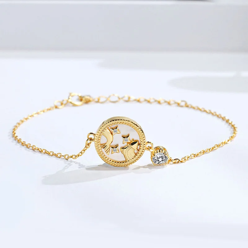 

Leouerry 925 Sterling Silver 12 Constellation Bracelets Korean Elegant White Shell/Blue Sandstone Zodiac Bracelets for Women