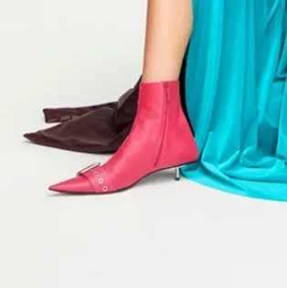 red 4 cm heel Knsvvli/ботильоны для женщин на тонком металлическом каблуке с острым носком и пряжкой в римском стиле; полусапожки из натуральной кожи на высоком каблуке; Botines Mujer - Цвет: red 4 cm heel