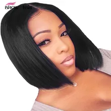 Ishow Короткие парик Синтетические волосы на кружеве человеческих волос парики 13x4 прямые боб Синтетические волосы на кружеве парики бразильские волосы парик Remy парики короткие парики из человеческих волос