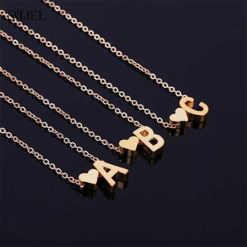 SMJEL Trendy Tiny Dainty Initial Heart Necklaces Personalize Letter Choker Necklace for Women Collar Everyday Jewelry Gifts