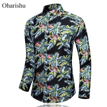

45KG-120KG Fashion Flower Print Shirt Autumn Turn-down Collar Long Sleeved Hawaiian Shirts Men Casual Rose Floral Shirt 6XL 7XL