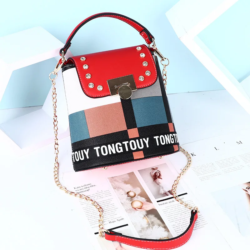 

Bag Women's 2020 New Style Lettered Chain Contrast Color Geometry Box Bag Shoulder Bag
