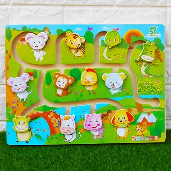 

Educational Early Learning Slide Puzzle Kids Wooden Toys for Children Labyrinth Puzzle Animal-Body-Match Maze Intelligence W268