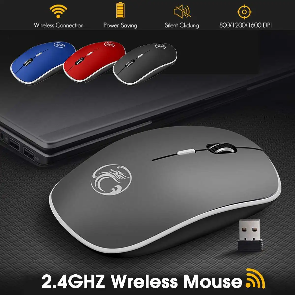 2,4G Беспроводной ультра-тонкий 4 кнопки 1600 Точек на дюйм Mute Мышь Бизнес офисные Мышь USB приемник Эргономичный USB мышь для ПК, ноутбука