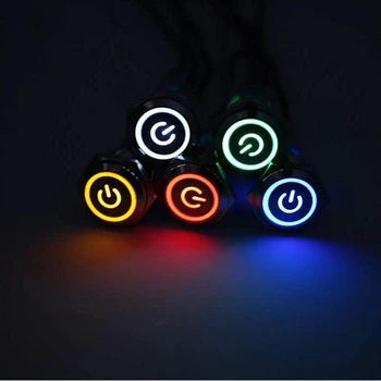 

Metal 16mm Button Switch Power Supply Waterproof Flat Round Button LED Light Self-locking Self-reset Button 1NO 1NC 5V 12V