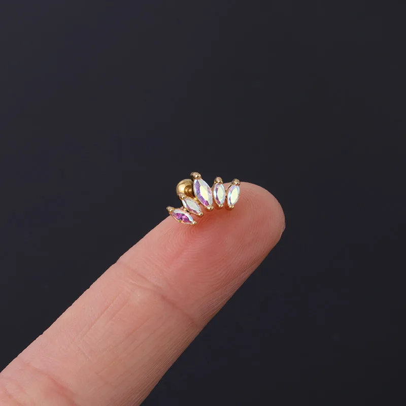 1Pc New Trendy 20G AB Color Crystal Moon Crown Stainless Steel Earrings Helix Cartilage Studs Tragus Ear Piercing - Image 5