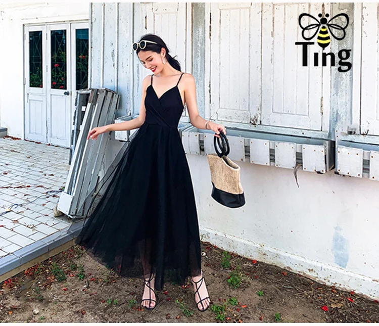 Женское винтажное платье трапеция Tingfly элегантное черное Сетчатое средней длины