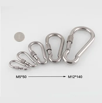 

304 steel 40 50 60 80 100 120 140mm Spring Buckle snap hook casting safety Chain Buckle rock Climbing No1 with safty nut marine
