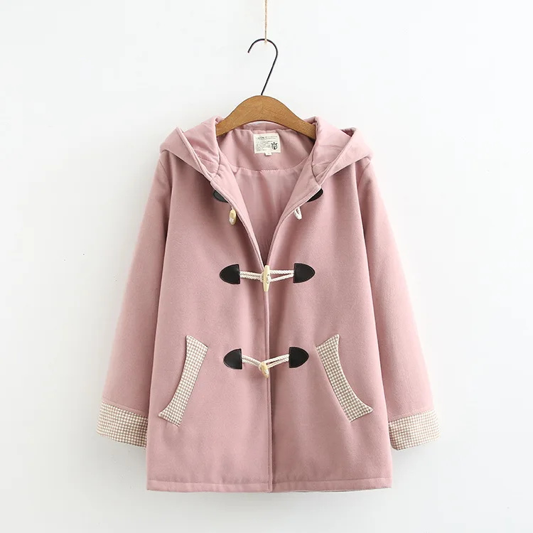 Fall And Winter Clothes New Style Sweet Versatile Cat Ear Joint Loose-Fit Hooded Warm Woolen Jacket Women's