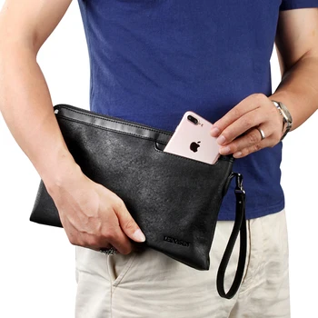 

Men's Clutch Bag Soft Leather Women Envelope Bag Zipper Female Clutches Handbag Wallet for Cash Keys Card Mobile Phone