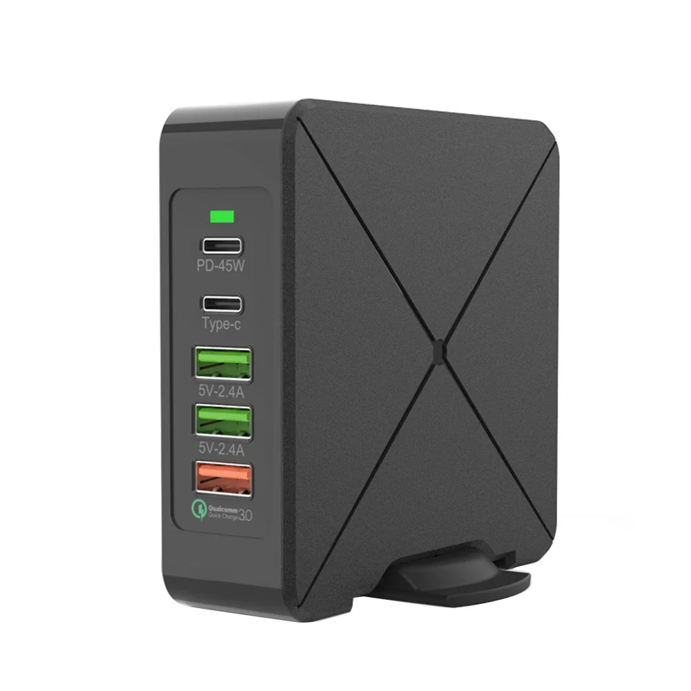 Wall Plug With Power Adapter Home Safe Type C Travel Rotary Stand Laptop Portable Multi Port 75W PD Station USB Quick Charger