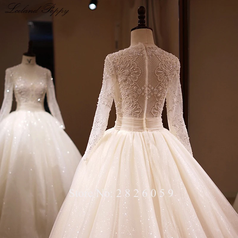 Vestido de Noiva женские блестящие винтажные Свадебные платья трапециевидной формы, кружевные аппликации, v-образный вырез, длинные рукава, длина до пола, свадебные платья