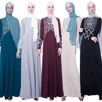

Striped Embroidered Muslim abaya Women's full length big swing Muslim abaya Dress islamic prayers Ramadan dress wq2499