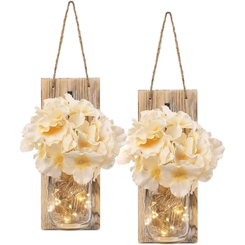 

Creative Wood Board Led Mason Jar Lantern Glass Mason Jar Retro Wall Lamp Remote Control Garden Light