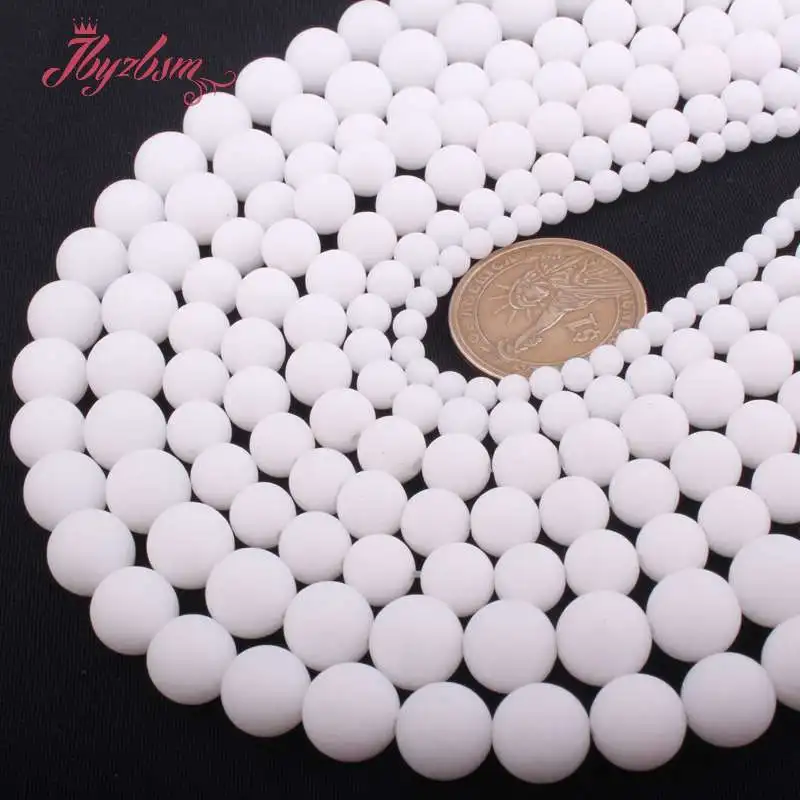 

6,8,10mm Frost Round Beads White Jades Stone Spacer Beads for DIY Accessories Women Men Necklace Bracelet Jewelry Making 15"