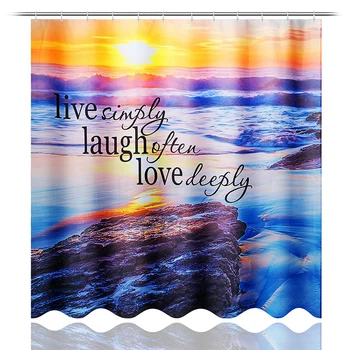 

Water Absorbent Sandy Beach Shower Curtain Set Non-slip Bathroom Shower Foot Rug Carpets Home Textile Bathtubs