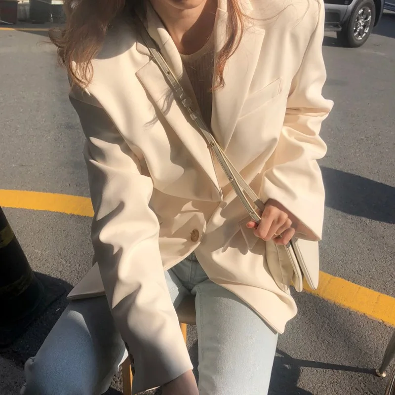 

Office Ladies Solid Women Blazers Single-breasted Female Suit Jacket Casual Outerwear Female Loose Coat Streetwear 2019