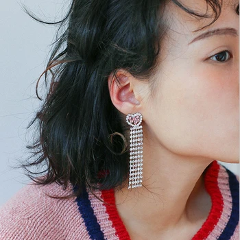 

New love tassel long earrings women 925 silver needle celebrity fashion jewelry heart pendant earring brincos party gifts