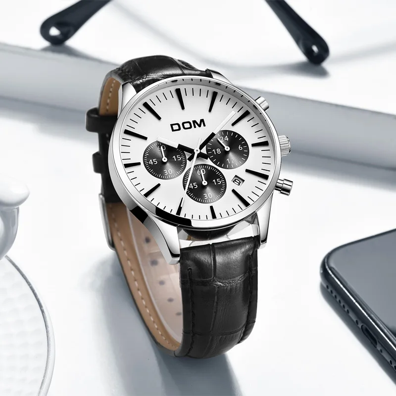 

Genuine Product MEN'S Watch Multi-functional Waterproof Students MEN'S Quartz Watch Leather Belt-Style Fashion Watch