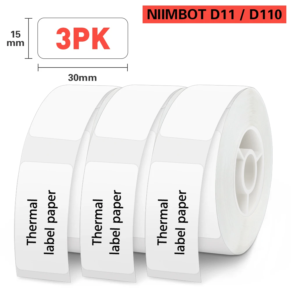 D11 Thermal Label Printer Paper 15×30mm 6 Rolls, White 