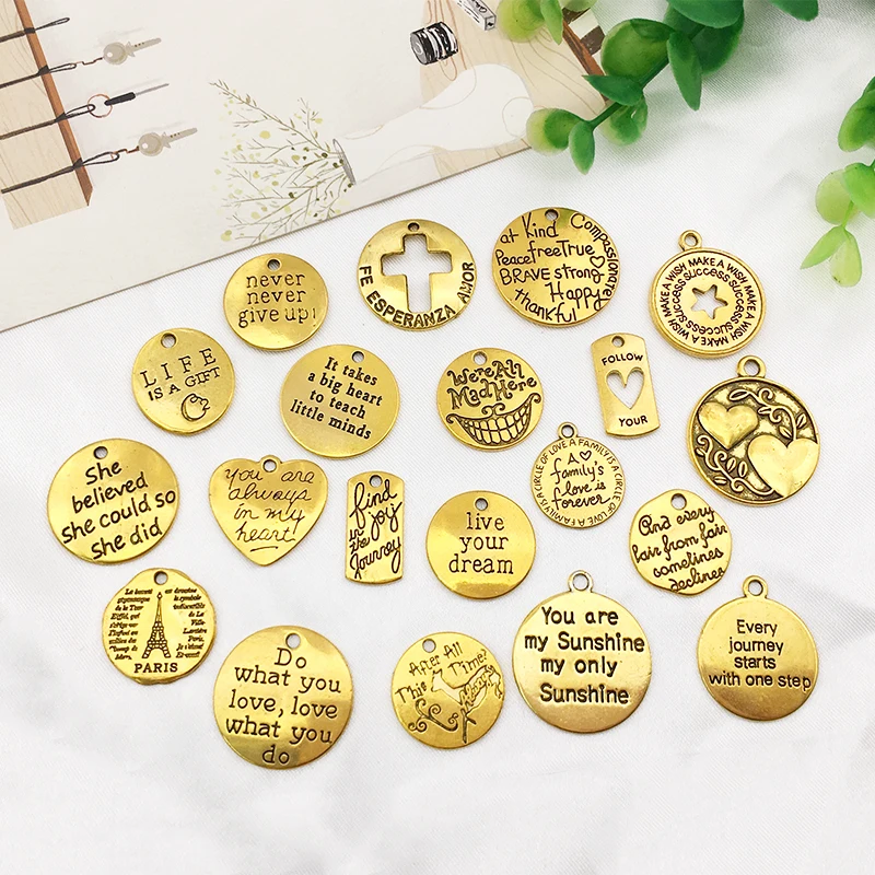 20pcs 20 Styles Inspiration Word Charms Pendant Engraved Motivational