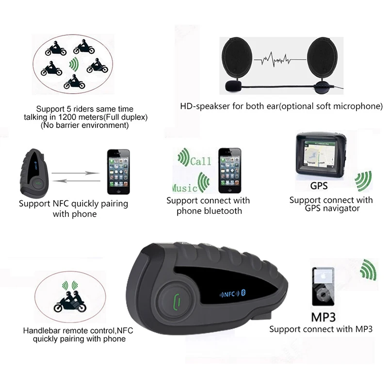 Мотоциклетная bluetooth-гарнитура рация шлем многоместный синхронный домофон V8 расстояние разговора 1200 метров