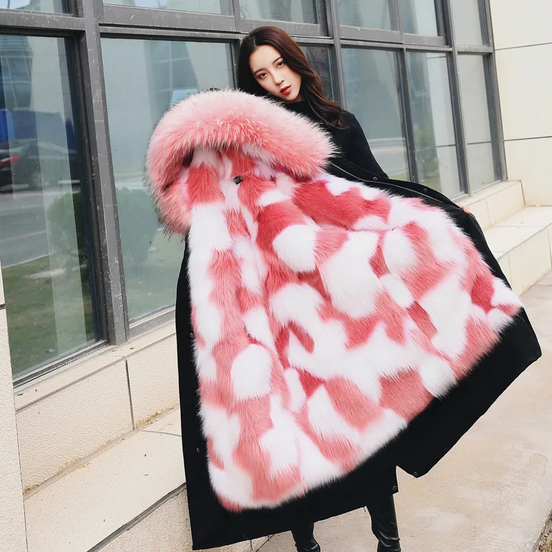 

Imitation fox fur grass liner female party to overcome military coat jacket detachable two wearing models 2019 new coat HN275