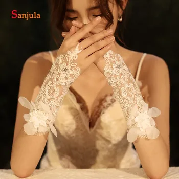 

Handmade Flowers Top Unique Gloves for Bridal Pearls Beaded Elegant Gloves Women Handwear Accessories gelin eldiveni G107