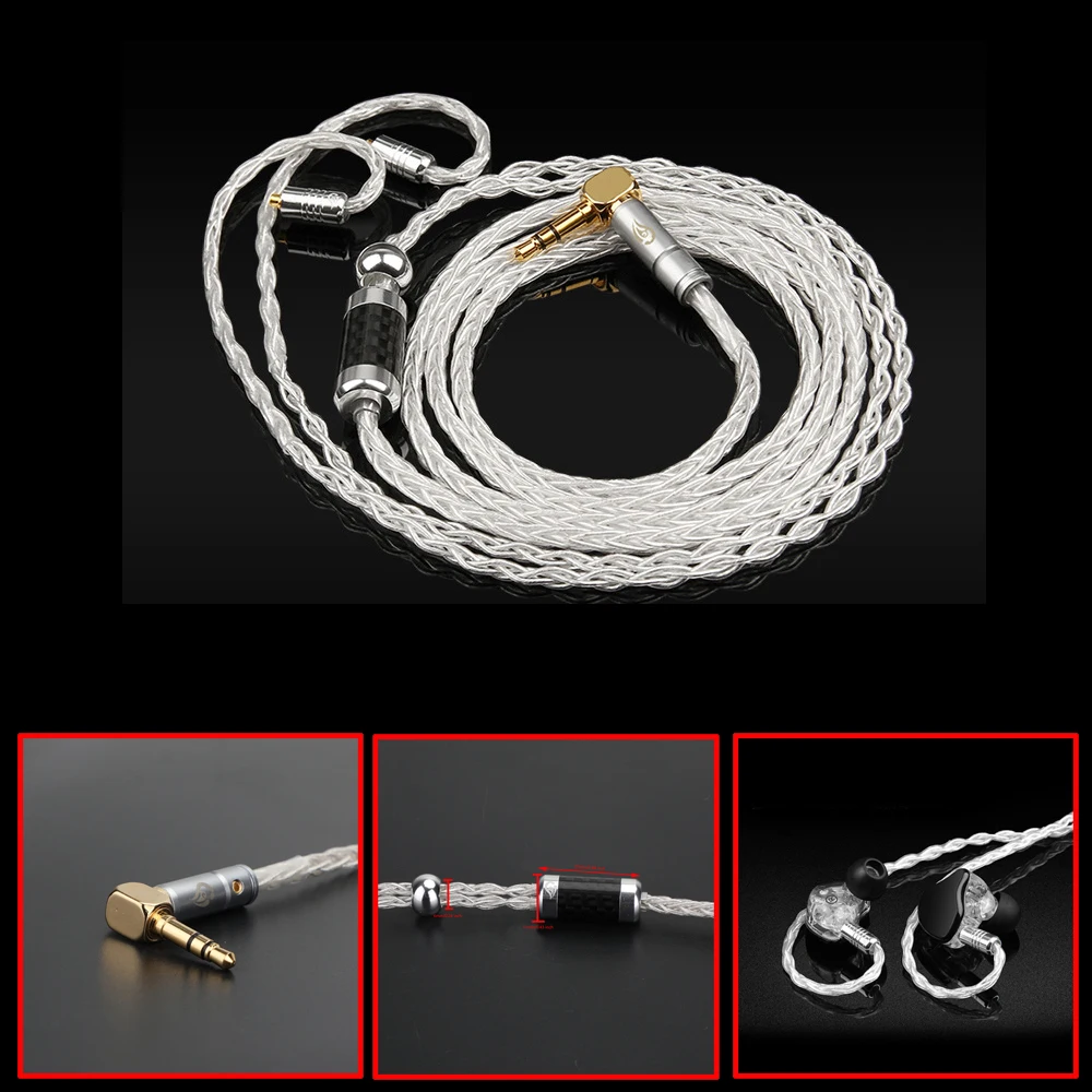 

Areyourshop 8 Core 3.5 2.5mm Silver Plated Upgraded Cable Bending 90 degree Plug MMCX 2Pin 0.78mm