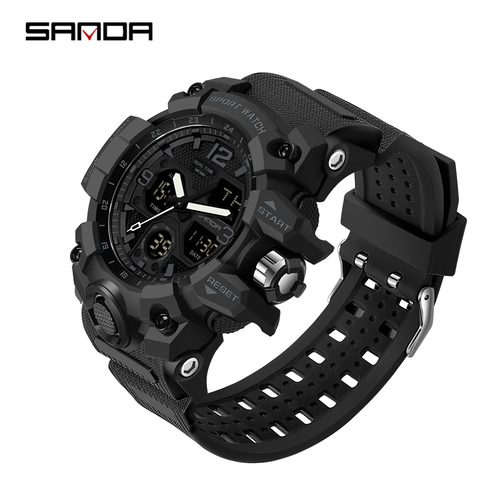 SANDA Men Military Watches White Sport Style Watch LED Digital 50M Waterproof Watch Male Clock Relogio Masculino 