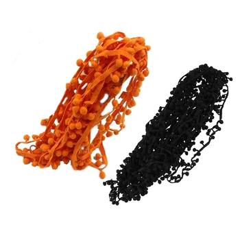 

2 Pcs 20 Yard 10MM PomPom Trim Ball Fringe Ribbon DIY Sewing Accessory Lace Black & Orange