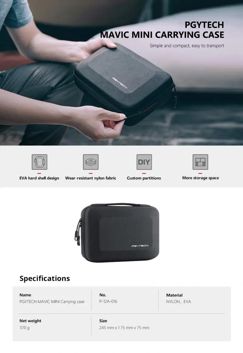 PGYTECH портативный чехол защитная сумка, сумочка-органайзер для DJI Mavic Mini Drone, сумка для хранения, чехол, Противоударная сумка для DJI