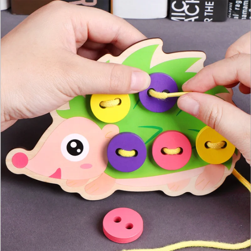 Montessori Toys Educational Wooden Toys for Children Early Learning Beads Lacing Board Toddler Sew On Buttons Teaching Aids