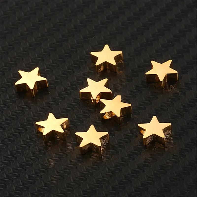 

10PCS/lot Stainless Steel Charms Gold Silver Color Five-Pointed Star Charms Pentagram Pendant Slide Fit Diy Jewelry Makings