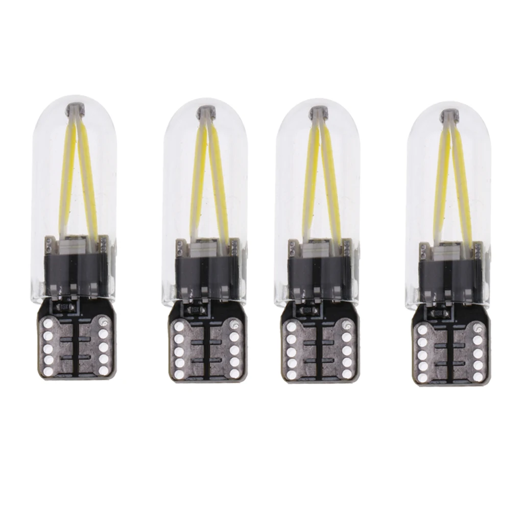 4 Pieces Car T10 COB LED Light Bulb for Clearance Number Plate Lamp White